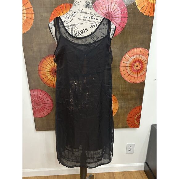 Simply Vera Black Overlay Bronze Sequins Party Dress Modern Elegance Partywear S - Picture 4 of 7